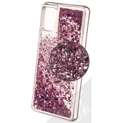 Pouzdro 1Mcz Liquid Diamond Sparkle ochranné s přesépacím efektem třpytek Samsung Galaxy A51 růžově zlaté