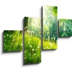 Obraz 4D čtyřdílný - 120 x 90 cm - Spring Nature. Beautiful Landscape. Green Grass and Trees Jarní příroda. Krásná krajina. Zelená tráva a stromy – Hledejceny.cz