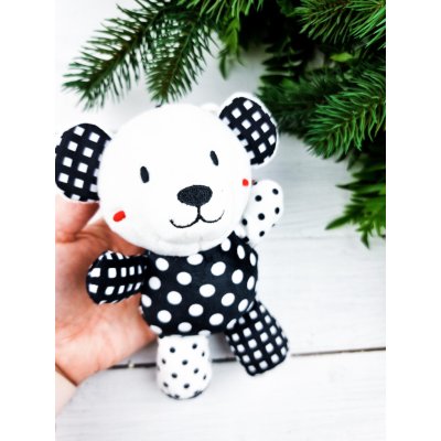 Akuku Plyšová hračka s chrastítkem medvídek černo bílá – Zboží Mobilmania