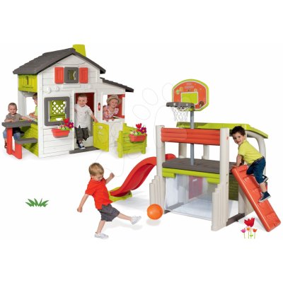 Smoby Set domček Priateľov s predzáhradkou+hracie centrum Fun Center so šmykľavkou SM310209-12