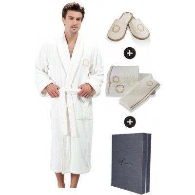 Soft Cotton luxusní župan Sehzade s ručníkem a papučkami v dárkovém balení S + papučky 40 42 + ručník + box bílá stříbrná výšivka – Zbozi.Blesk.cz
