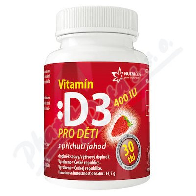 Nutricius Vitamín D3 pro děti 400IU jahoda 30 tablet