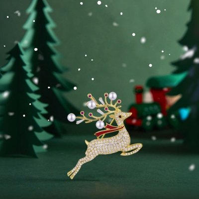 Éternelle vánoční brož Swarovski Elements Rudolf 2 vánoční sob B2049 zlatá – Zboží Dáma