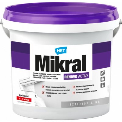HET MIKRAL RENOVO ACTIVE fasádní silikonová barva bílá 1 kg