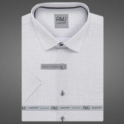 AMJ pánská bavlněná košile krátký rukáv regular fit VKBR1371 bílá s šedým síťovaným vzorem