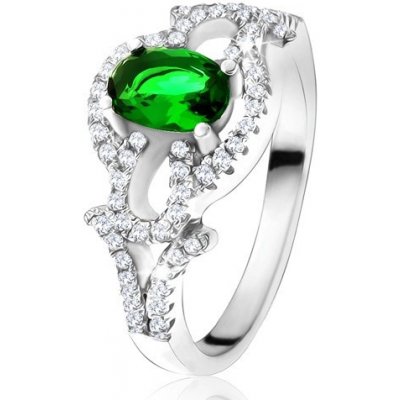 Šperky eshop prsten s oválným zeleným kamenem čirý kruh kapky ze stříbra 925 U17.20 – Zboží Mobilmania