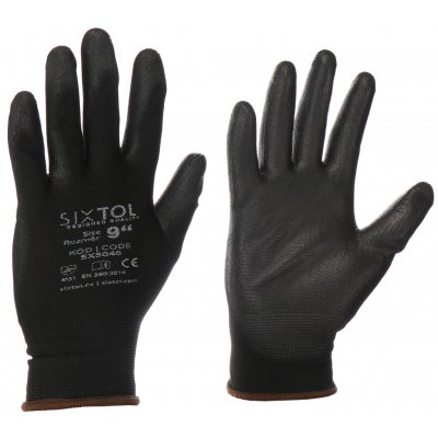 Rukavice pracovní z polyesteru polomáčené v polyuretanu GLOVE PE-PU 9, černé, velikost 9" – Hledejceny.cz