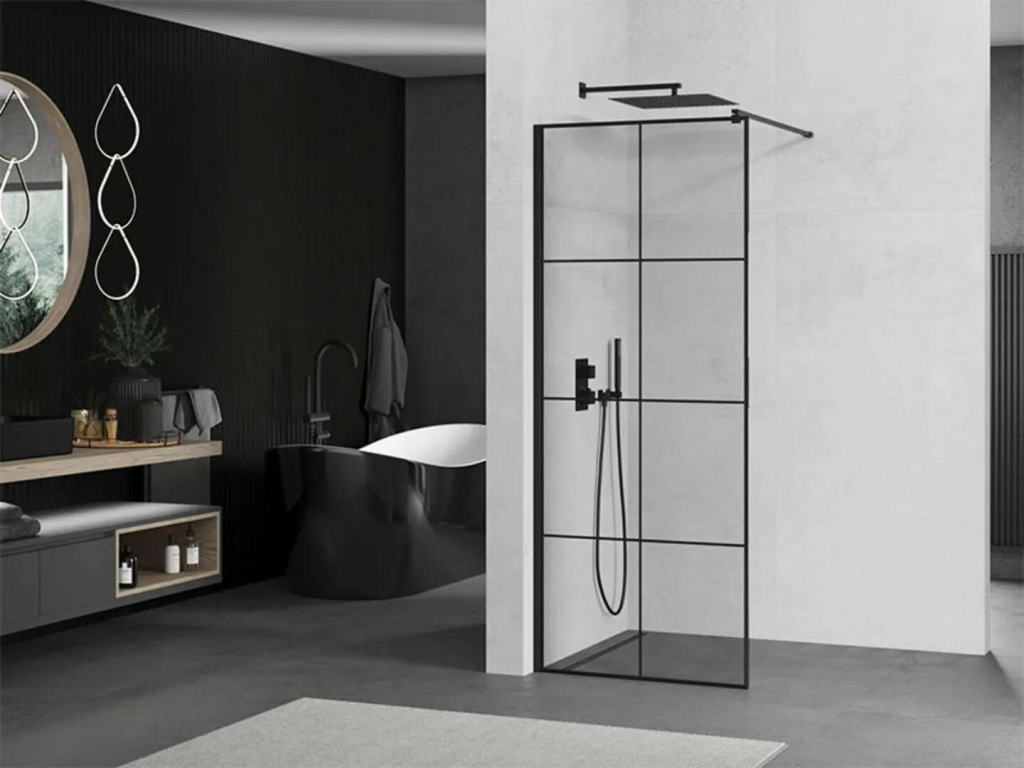 HOPA Stěna sprchová Walk In Erastra Black 120x200, sklo 8mm, černá, čiré sklo