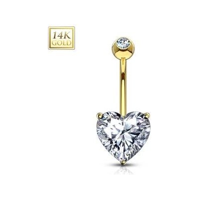 Šperky4U zlatý piercing do pupíku srdíčko čirý zirkon ZL01208C-YG