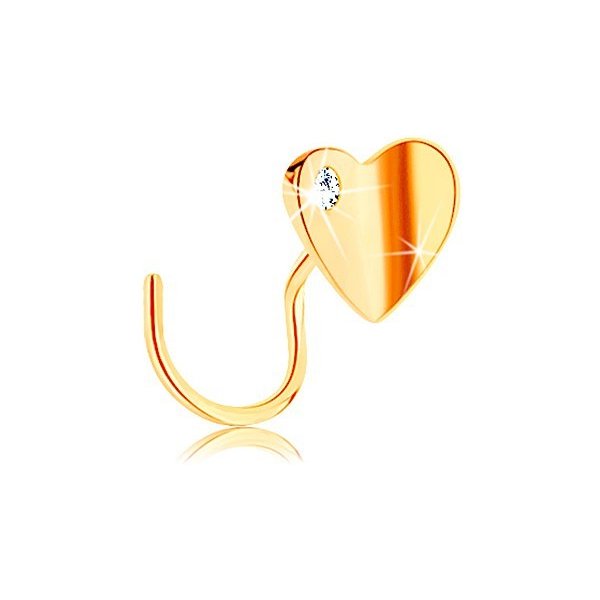  Šperky eshop zlatý piercing do nosu zahnutý lesklé zalomené srdíčko se zirkonem GG141.12