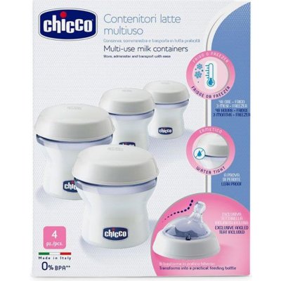 CHICCO Zásobníky víceúčelové na mateřské mléko s lahvovou násadkou Natural Feeling, 4ks – Zboží Mobilmania