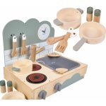 Eichhorn Dřevěná kuchyňka Small Table Kitchen přenosná se zvukem a 6 doplňky – Zboží Dáma