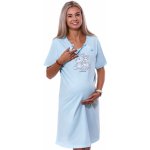 Kojící noční košilka dvojpropínací na knoflíky s hroší rodinkou pro plnoštíhlé ženy 1C3672 modrá – Zboží Mobilmania