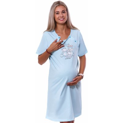 Kojící noční košilka dvojpropínací na knoflíky s hroší rodinkou pro plnoštíhlé ženy 1C3672 modrá – Zboží Mobilmania