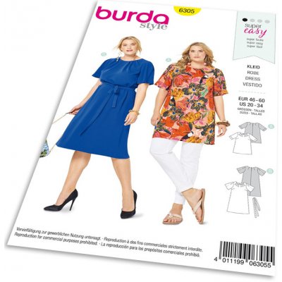 Střih Burda 6305 - Áčkové šaty, tunika pro plnoštíhlé – Zboží Dáma