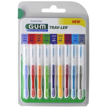 GUM Trav-Ler mezizubní kartáčky 0,6 mm + 0,8 mm + 0,9 mm + 1,1 mm + 1,2 mm + 1,3 mm + 1,4 mm + 1,6 mm + 2,0 mm 9 ks