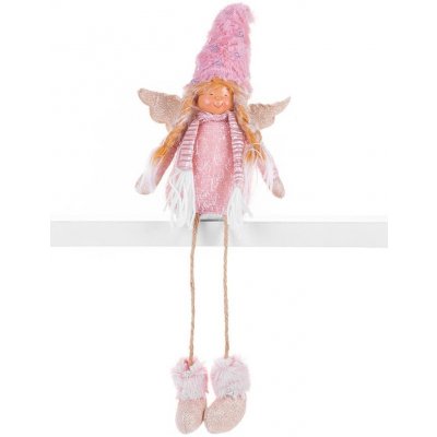 MagicHome Vánoční figurka Anděl s blonďatými copy látka růžovo-hnědá 17,50x10x52 cm – Hledejceny.cz