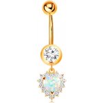 Šperky eshop zlatý piercing do pupíku kulatý zirkon v objímce opálové srdce s čirým lemem GG182.40 – Zboží Mobilmania