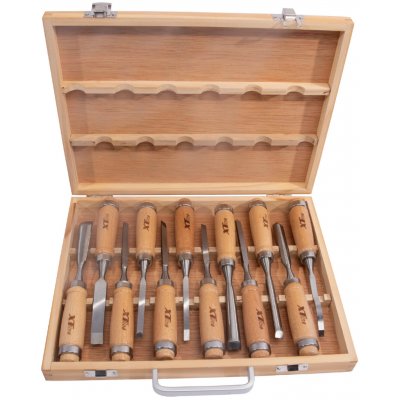 XTLINE Sada řezbářských dlát s dřevěnou rukojetí 12 dílů | dřevěný obal - XT790300/P – Zboží Mobilmania