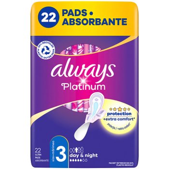 Always Platinum Night Velikost 3 Hygienické Vložky s křidélky 22 ks