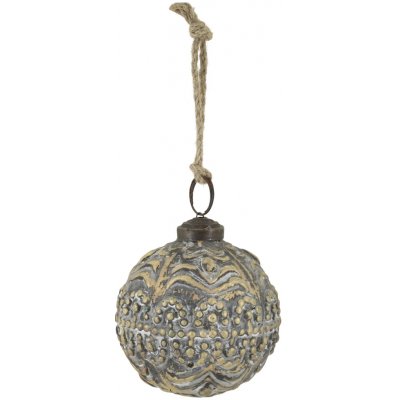 Šedá antik vánoční skleněná koule se vzorem – Ø 7 cm - Chic Antique – Hledejceny.cz
