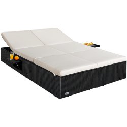 FurniGO Ratanová postel černo-krémová 193x116x33cm