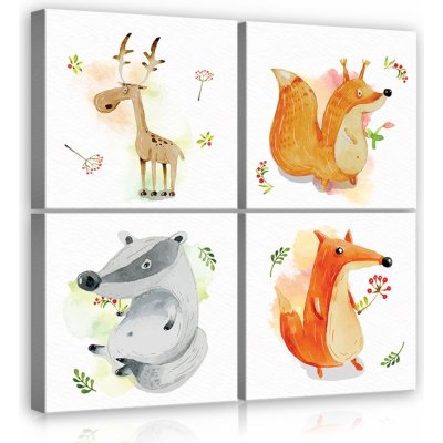 Postershop Obraz na plátně: Roztomilá zvířátka (3) - set 4ks 25x25cm – Zboží Mobilmania