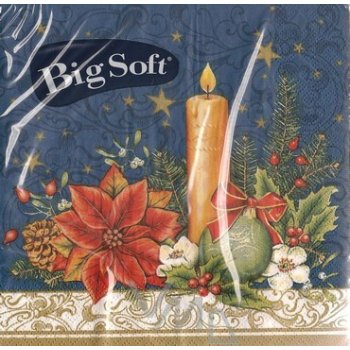 Big Soft vánoční papírové ubrousky Svíčka a hvězda modré 20ks 33x33cm