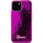 Guess Sequin Script Logo s flitry iPhone 15 - fuchsiové