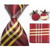 Kravata Červeno žlutý Set kravata kapesník a manžetové knoflíčky Lines