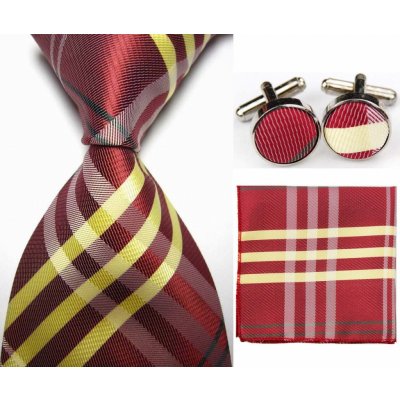 Červeno žlutý Set kravata kapesník a manžetové knoflíčky Lines – Zboží Mobilmania