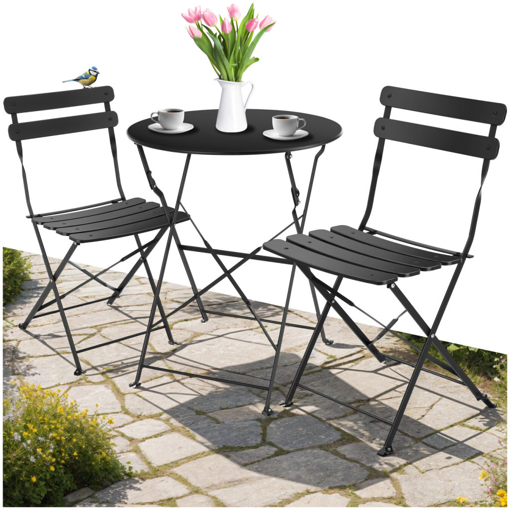 tectake 405160 bistro set frieda, skládací pro 2 osoby černá