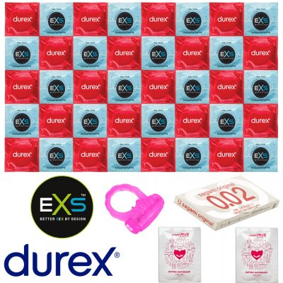 Durex Air Thin Balíček ultra tenkých kondomů - 42 kondomů Durex a EXS + Vibrační kroužek, lubrikační gely SuperLove a Sagami Original 0.02 – Zboží Dáma
