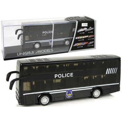 Lean Toys Černý dvoupatrový policejní autobus se zvukem