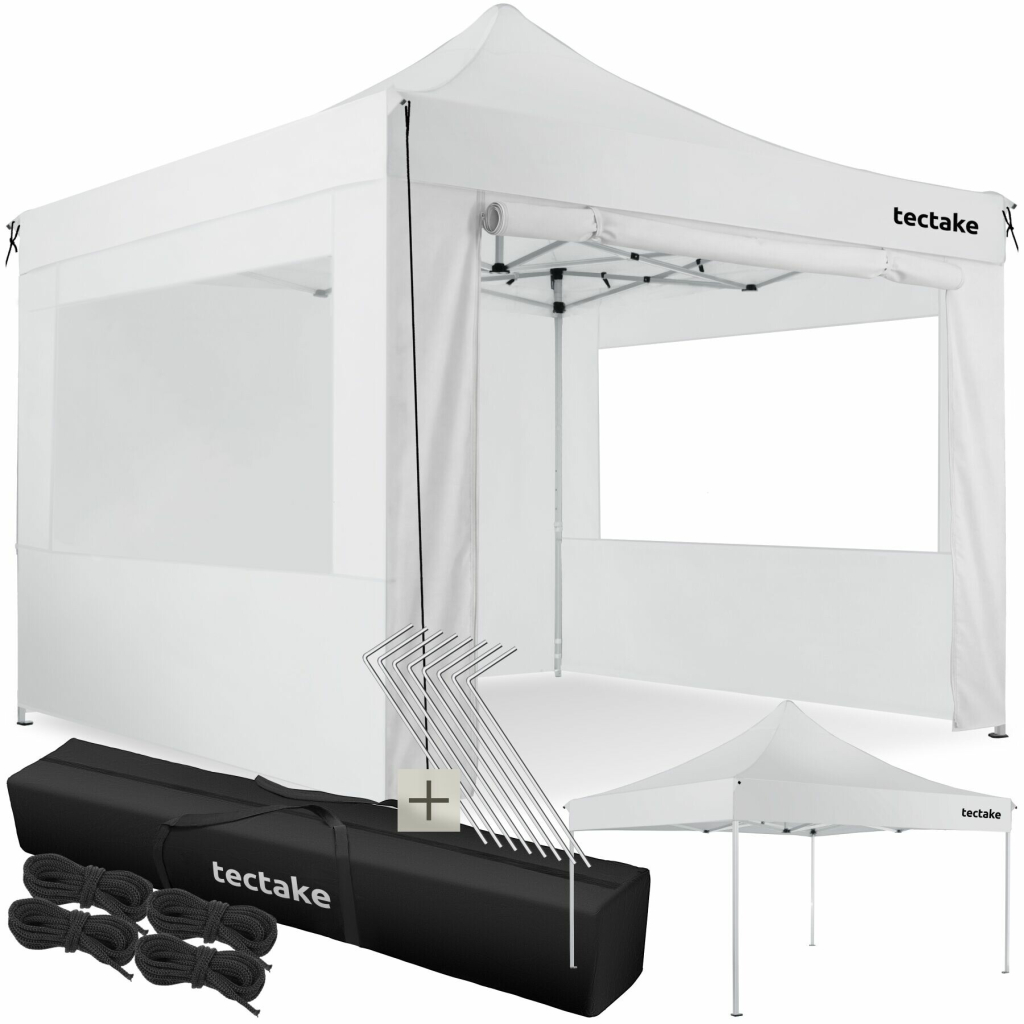 tectake 403153 Skládací pavilon Olivia 3x3 m se 4 bočnicemi bílá hliník