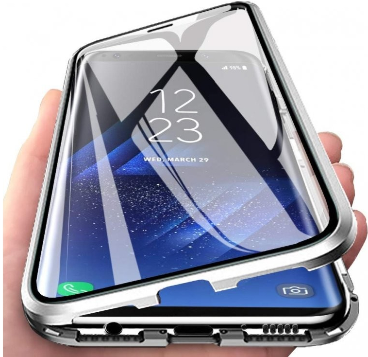 Pouzdro Beweare Magnetické oboustranné s tvrzeným sklem na Samsung Galaxy S21 FE 5G - stříbrné
