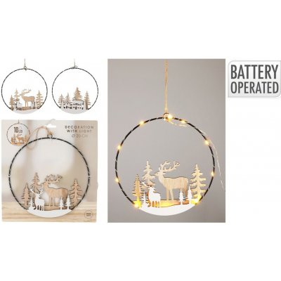LED dioda dekorace kov, dřevo 240x20x260mm na zavěšení jelen, stromky, domky mix, přírodní, bílá – Zbozi.Blesk.cz