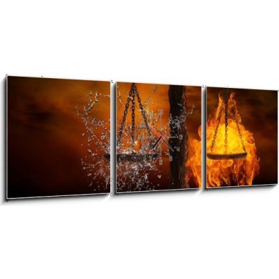 Obraz s hodinami 3D třídílný - 150 x 50 cm - Balance between fire and water Rovnováha mezi ohněm a vodou – Zboží Mobilmania