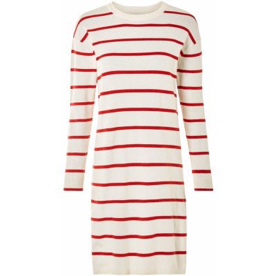 Esmara Dámské pletené midi šaty béžová/červená/pruhy – Zboží Dáma
