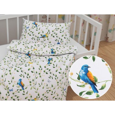 Biante Dětské povlečení Sandra SA-501 Modří ptáčci a větvičky na bílém 90 x 130 cm 40 x 60 cm – Hledejceny.cz