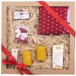Pleva Voňavé potěšení Bylinný polštářek na dobrý spánek 17 x 17 cm, Mýdlo, které překvapí 100 g, Medový balzám na rty tyčinka s příchutí vanilky 7 g, Medový krém na ruce 50 g, 2x Svíčka ze včelí – Zboží Dáma