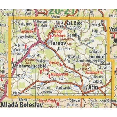 KČT 19 Český ráj - nástěnná turistická mapa 60 x 90 cm Varianta: mapa v dřevěném rámu, Provedení: Ticiago dub – Hledejceny.cz