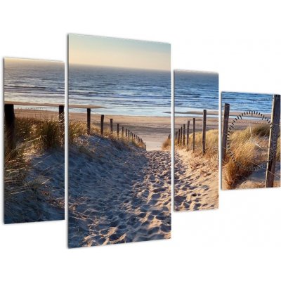Obraz - Cesta k pláži Severního moře, Nizozemsko (s hodinami), Čtyřdílný 110x75 cm s hodinami – Zbozi.Blesk.cz