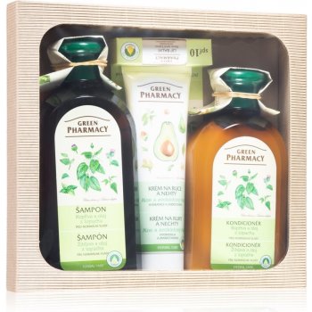 Green Pharmacy Herbal Care čisticí šampon pro normální vlasy 350 ml + čisticí kondicionér pro normální vlasy 300 ml + krém na ruce s aloe vera 100 ml + balzám na rty 3,6 g dárková sada