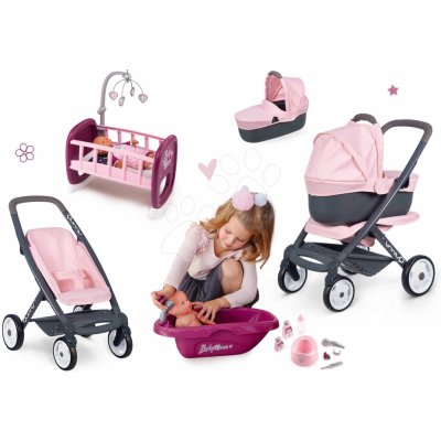 Smoby Set trojkombinace Powder Pink 3in1 Maxi Cosi & Quinny s postýlkou a vaničkou – Hledejceny.cz