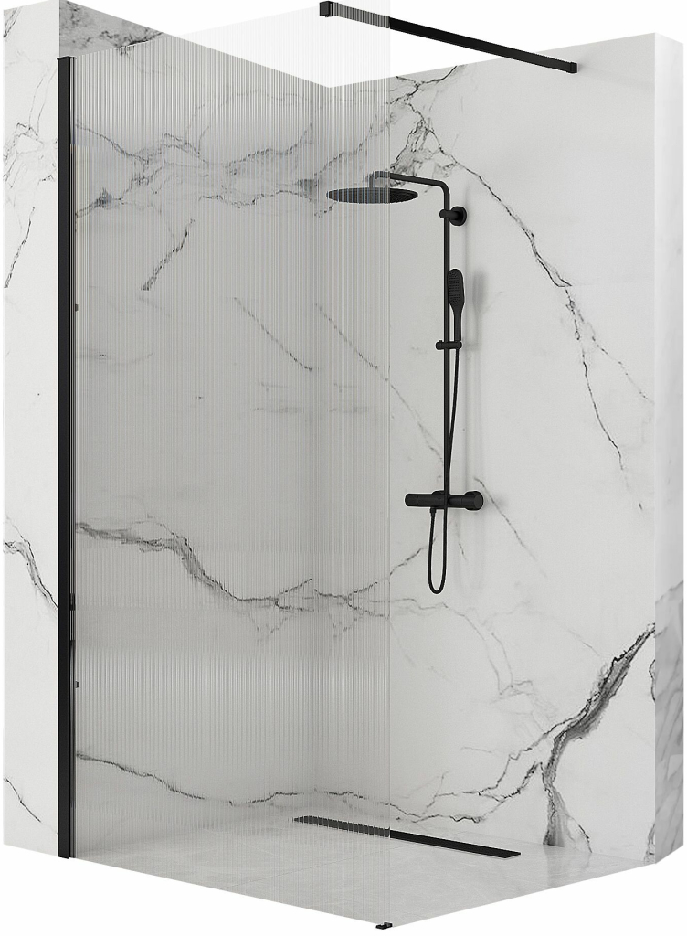 Rea Aero Intimo, sprchová zástěna 90x200 cm, 8mm čiré sklo, černý profil, REA-K4123