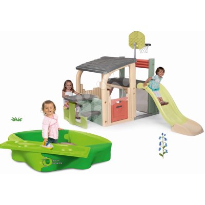 Smoby Set hrací centrum a pískoviště s krytem Multisport Fun Center Life se skluzavkou 150 cm a piknikový stolek s basketbalem – Zboží Dáma