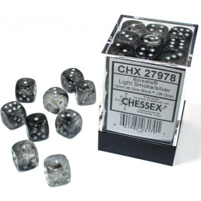 Chessex Sada kostek Borealis 36x D6 12mm Light Smoke/Silver Luminary – Zboží Mobilmania