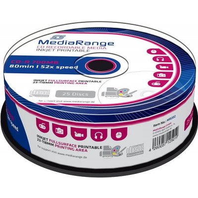 MediaRange CD-R 700MB 52x, Printable, spindle, 100ks (MR202) – Zboží Živě