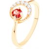Prsteny Šperky eshop zlatý prsten 585 zirkonový srpek měsíce kulatý červený granát GG91